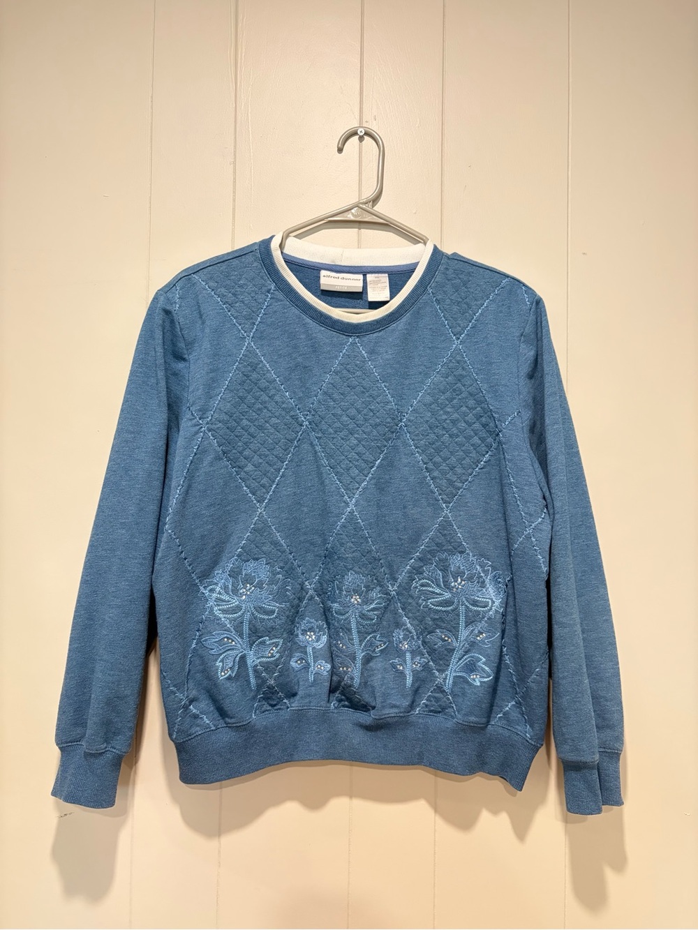 Alfred Dunner Blue Floral Diamond-Stitch Crewneck Sweater